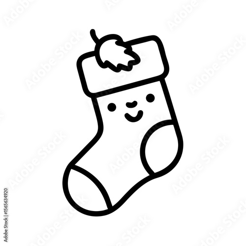 Warm socks with a cute face and acorn, transparent background, graphic design