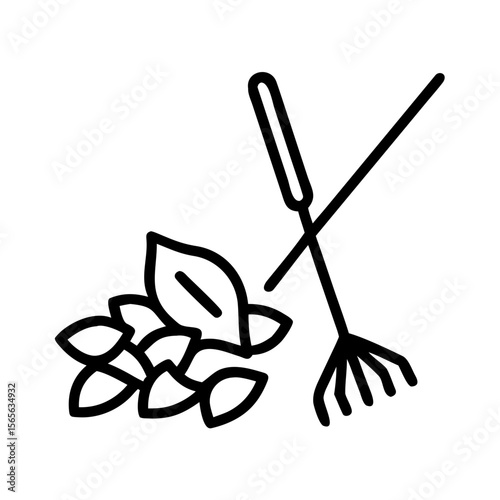 Rake and pile of leaves — gardening work, transparent background, graphic design