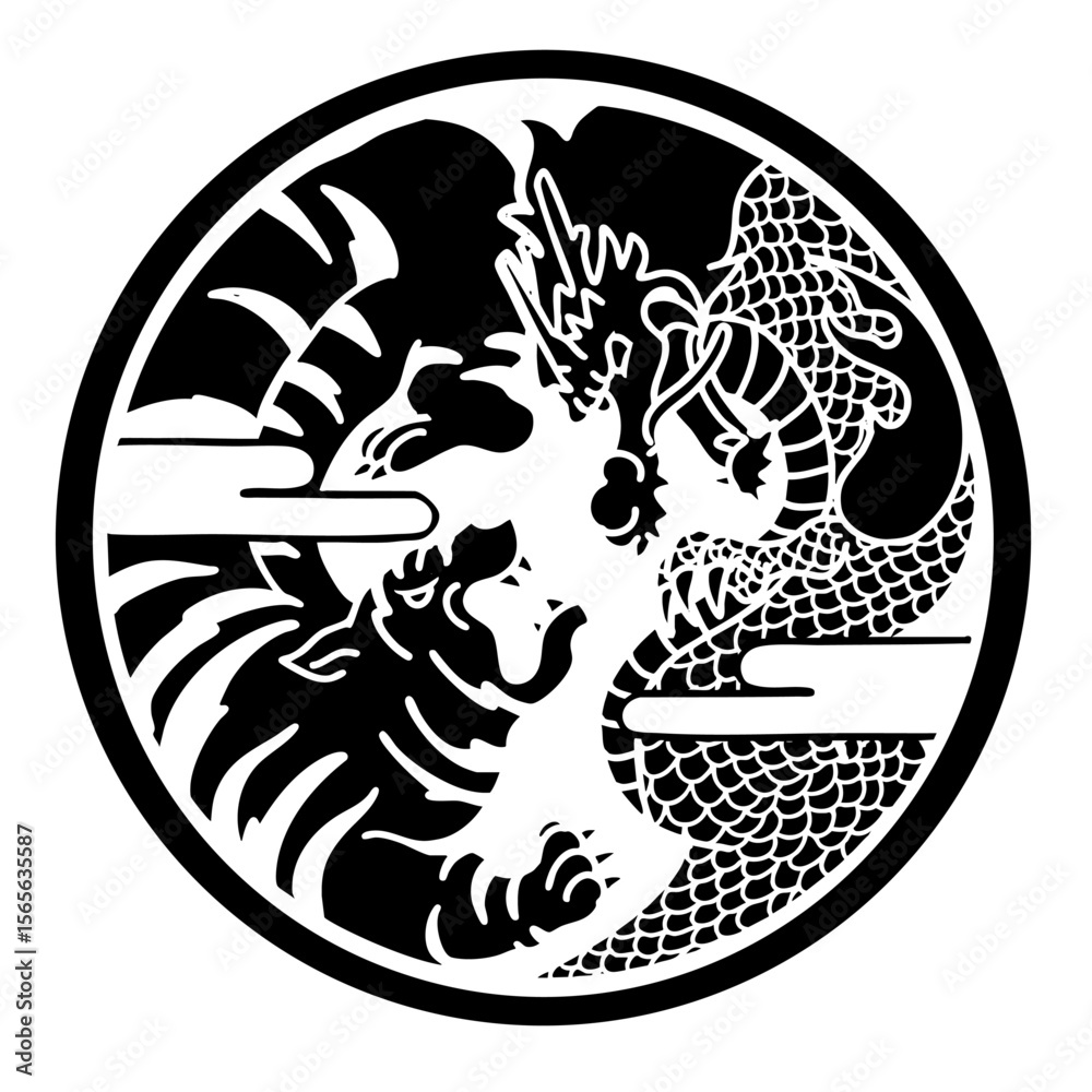 Dragon and Tiger Crest – Original Japanese Mon Design