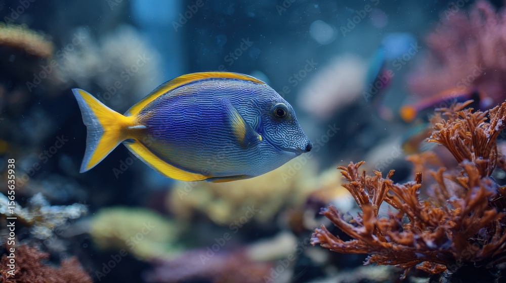 Obraz premium tropical fish in aquarium with water and coral.