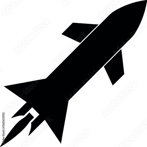 Black Rocket Silhouette with Flames Icon for Space Exploration and Innovation Themes