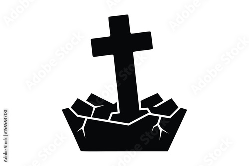 broken cross grave  vector icon