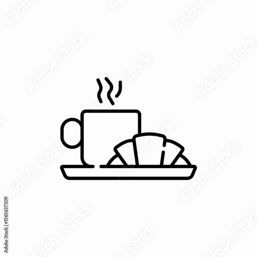breakfast coffee croissant icon sign vector