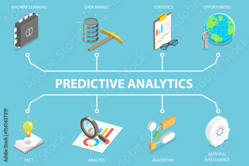 3D Isometric Flat Vector Illustration of Big Data Analysis, Predictive Analytics And Forecasting