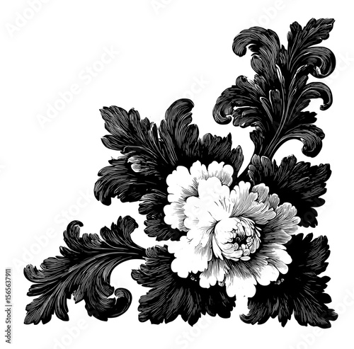 Rococo Black Floral – Luxurious Intricate Vintage Flower Pattern
