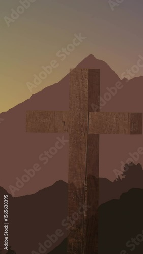 Video of lights over black crucifix shape on mountains