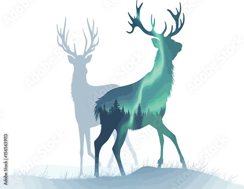 Majestic Deer with Antlers Standing in a Natural Forest Setting Capturing the Elegance, Strength, and Serenity of Wildlife in a Woodland Environment