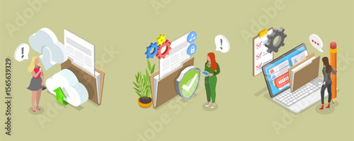 3D Isometric Flat Vector Illustration of Computing Online Services, Concepts For Database Security