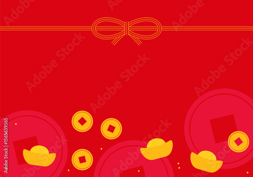 Chinese New Year wealth background with gold ingot, golden coin