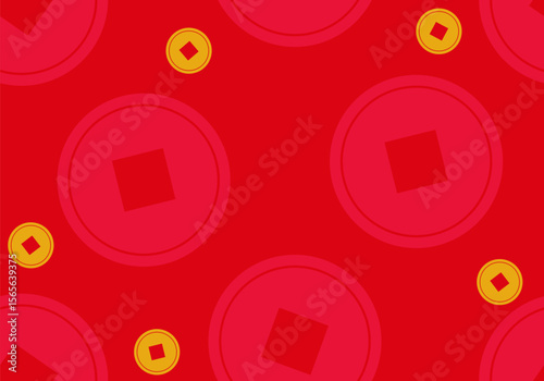  Chinese gold coin with square hole. Flying golden coin. Chinese coins of luck