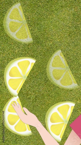 Animation of woman talking over lemon icons