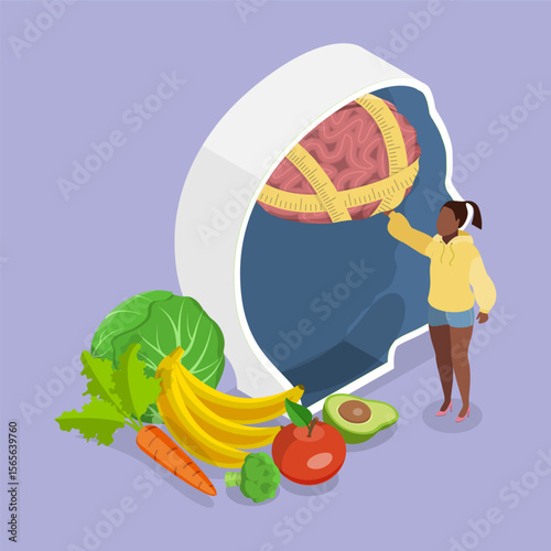 3D Isometric Flat Vector Illustration of Diet Illness, Psychological Effects Of Unhealthy Diets