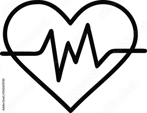 Heartbeat in heart shape, medical line art illustration, health symbol