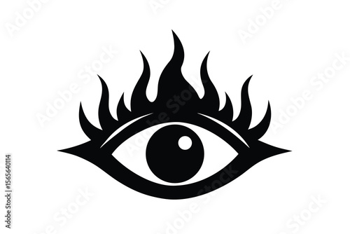 demon eye with flames vector icon