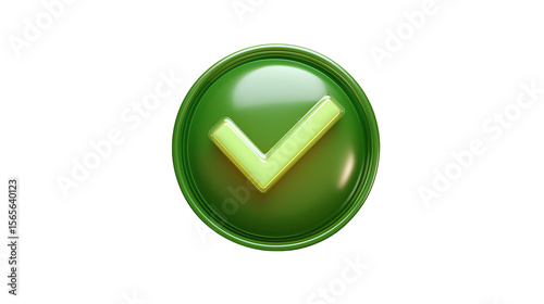 Free Download Green checkmark in 3D circular badge with realistic lighting and shine, PNG - GFXLoad