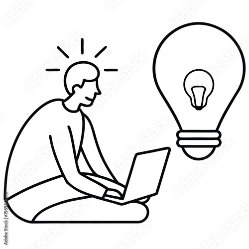 Person with Laptop and Lightbulb computer
