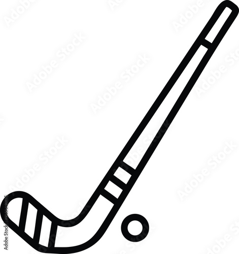 Hockey stick and puck in outline illustration for sport design