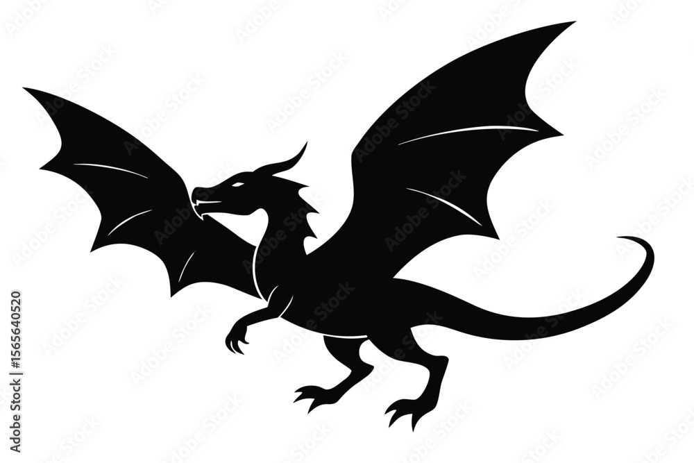 Fototapeta premium dragon silhouette flying vector icon