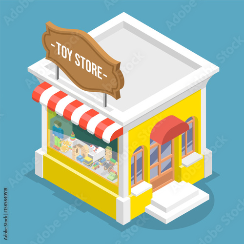 3D Isometric Flat Vector Illustration of Toy Store, Showcase Window