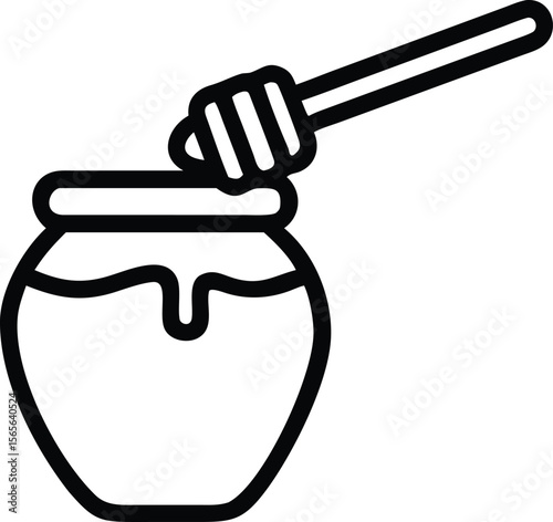 Honey pot and dipper outline icon for food design elements