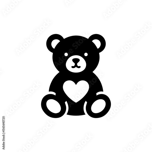A simple black silhouette of a teddy bear, sitting and displaying a heart on its chest.
