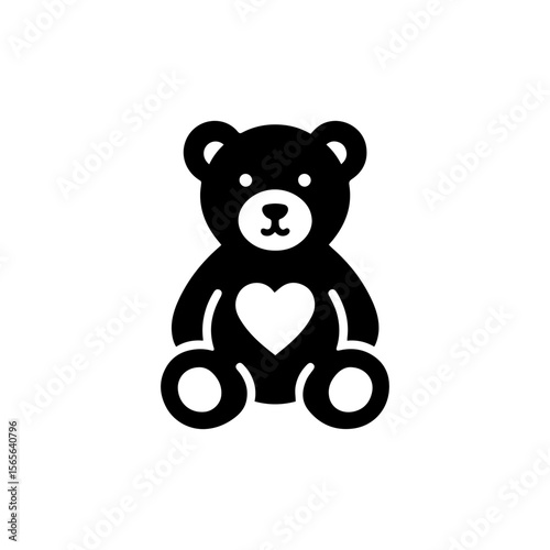 A simple black silhouette of a teddy bear, seated, with a heart on its chest.