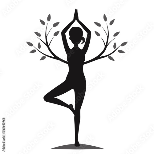 Tree Pose Yoga Silhouette Vector Illustration for Fitness and Meditation SVG Cut File Design