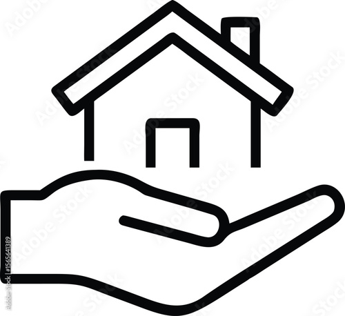 House on hand line art illustration, home insurance, protection concept