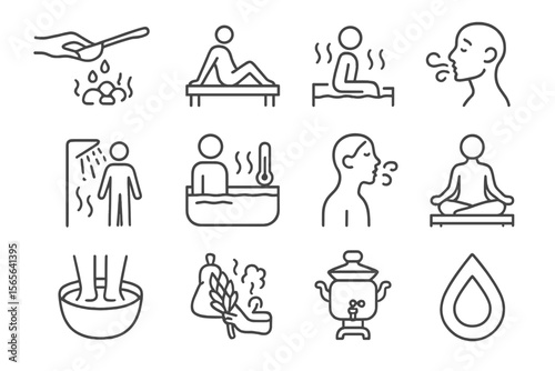 Simple line icons of relaxation and wellness activities in spa environment