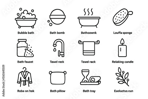 Bathroom items: bath bomb, louffa sponge, candle, robe, tray, pillow