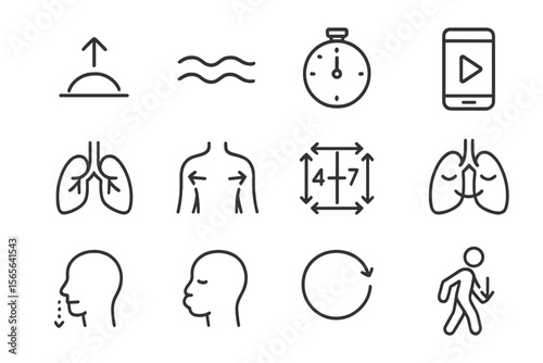 Minimalist health and fitness icons including breathing and exercise