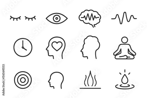 Meditation symbols: mindfulness, focus, peace, health, awareness