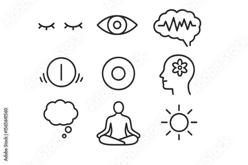 Icons representing mindfulness, meditation, and mental health symbols