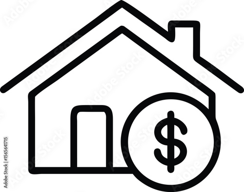 House with dollar sign outline icon for real estate or mortgage applications