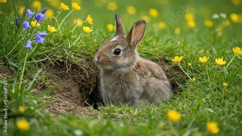 Cute bunny rabbit in garden burrow nature photography wildlife animal adorable spring easter pet grass flowers