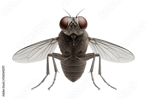 Tsetse fly with grayish-brown body and uniquely folded wings