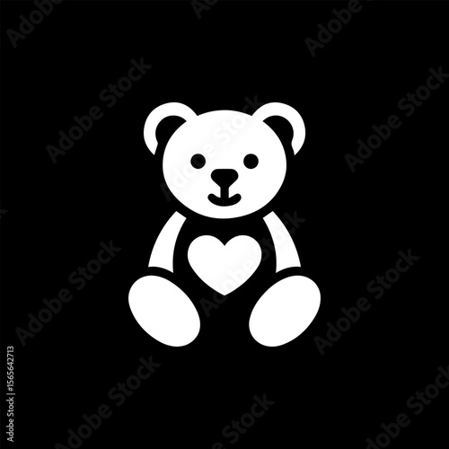 A simple, white teddy bear icon, sitting and displaying a heart.