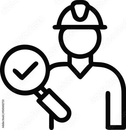 Inspector with checkmark magnifier line icon for quality control concept