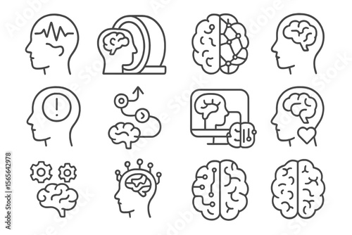 Brain and technology icons: neuro ai concepts and human mind visualization