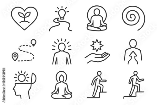 Simple line icons representing mindfulness and personal growth