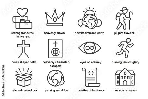 Spiritual symbols representing heaven and faith in simple icons