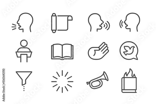 Communication symbols set with speech, dialogue, and writing icons