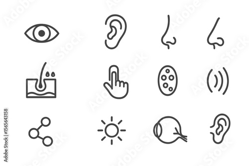 Icon set representing human senses and functions with black background