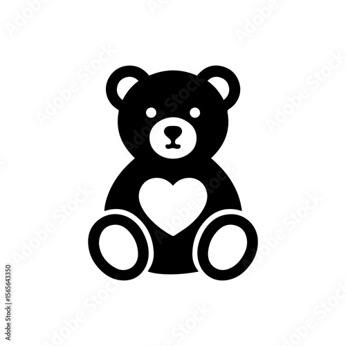 A simple black silhouette of a teddy bear, sitting and displaying a heart on its chest.