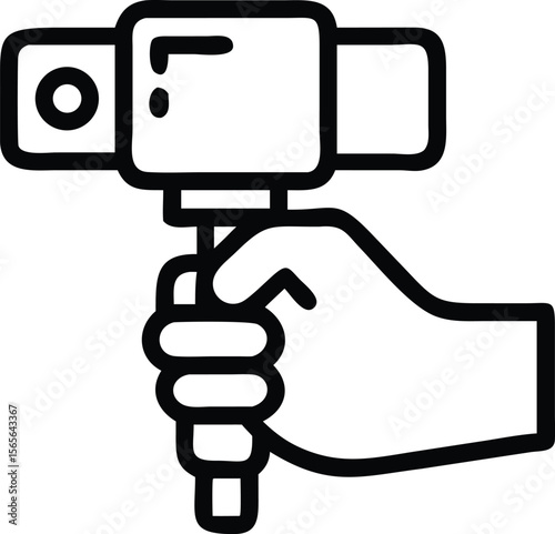 Isolated line art of human hand holding mobile gimbal stabilizer grip