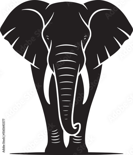 elephant black silhouette vector, Simple silhouette Design vector icon with white background. Wild animal silhouette