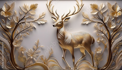 beautifully designed 3d relief wallpaper of a graceful deer mural wall art