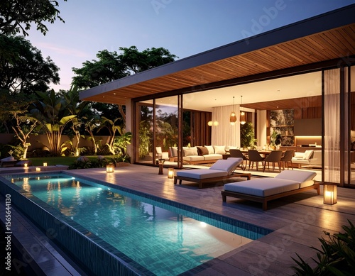 Luxury Poolside Villa at Dusk A Tranquil Evening Escape