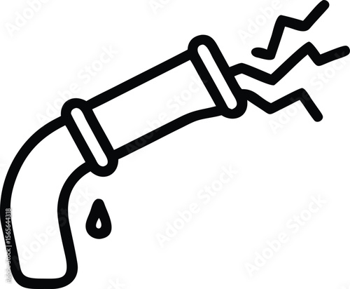 Leaking pipe with steam in outline style plumbing or maintenance illustration