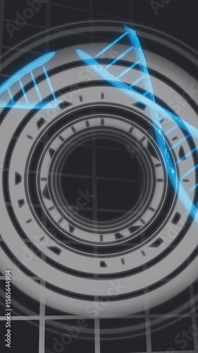 Animation of processing circle over dna and checked black background